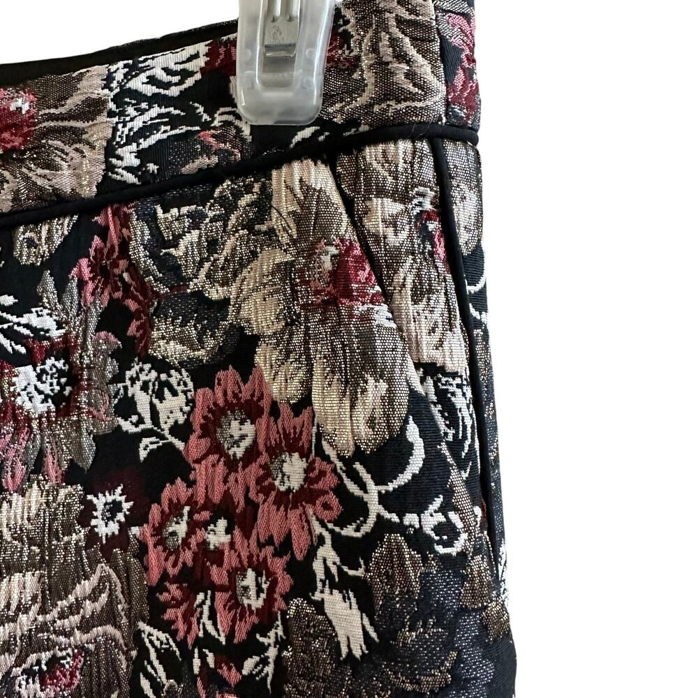 Anthropologie Maeve Jacquard Metallic Slim Pants Trousers Floral Size 0 - Picture 4 of 5